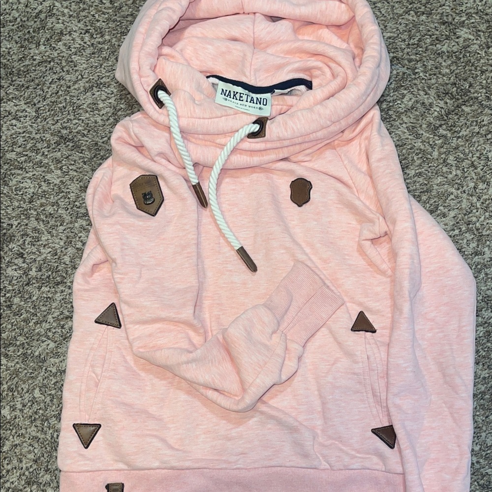 Naketano Light Pink Hoodie with Brown Details